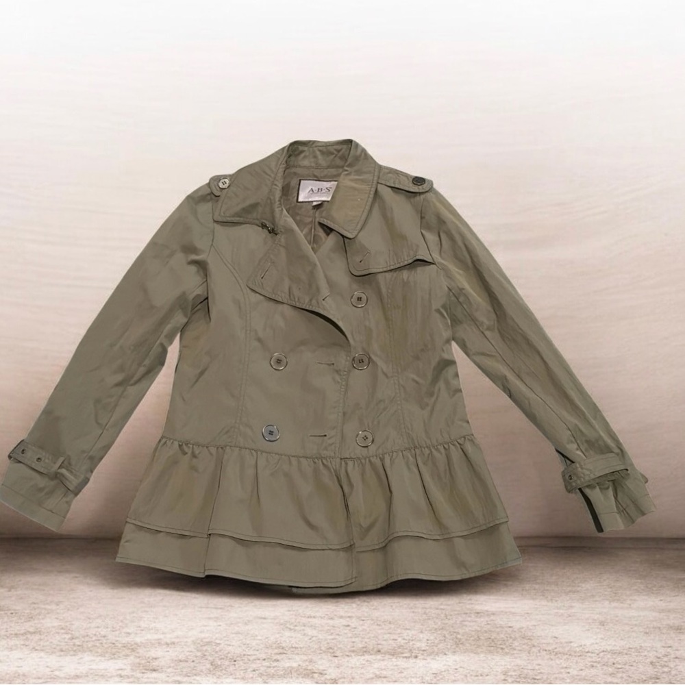 Elegant Olive Double-Breasted Women's‎ Raincoat